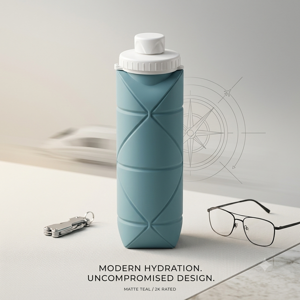 UltraFold™ 600ML Collapsible Silicone Water Bottle – Leakproof, Travel-Ready Hydration
