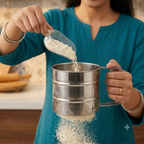 Stainless Steel Flour Sifter for Baking Double Layer Fine Mesh Baking Sieve with One Hand Press Handle for Sifting Flour Sugar Cocoa Powder
