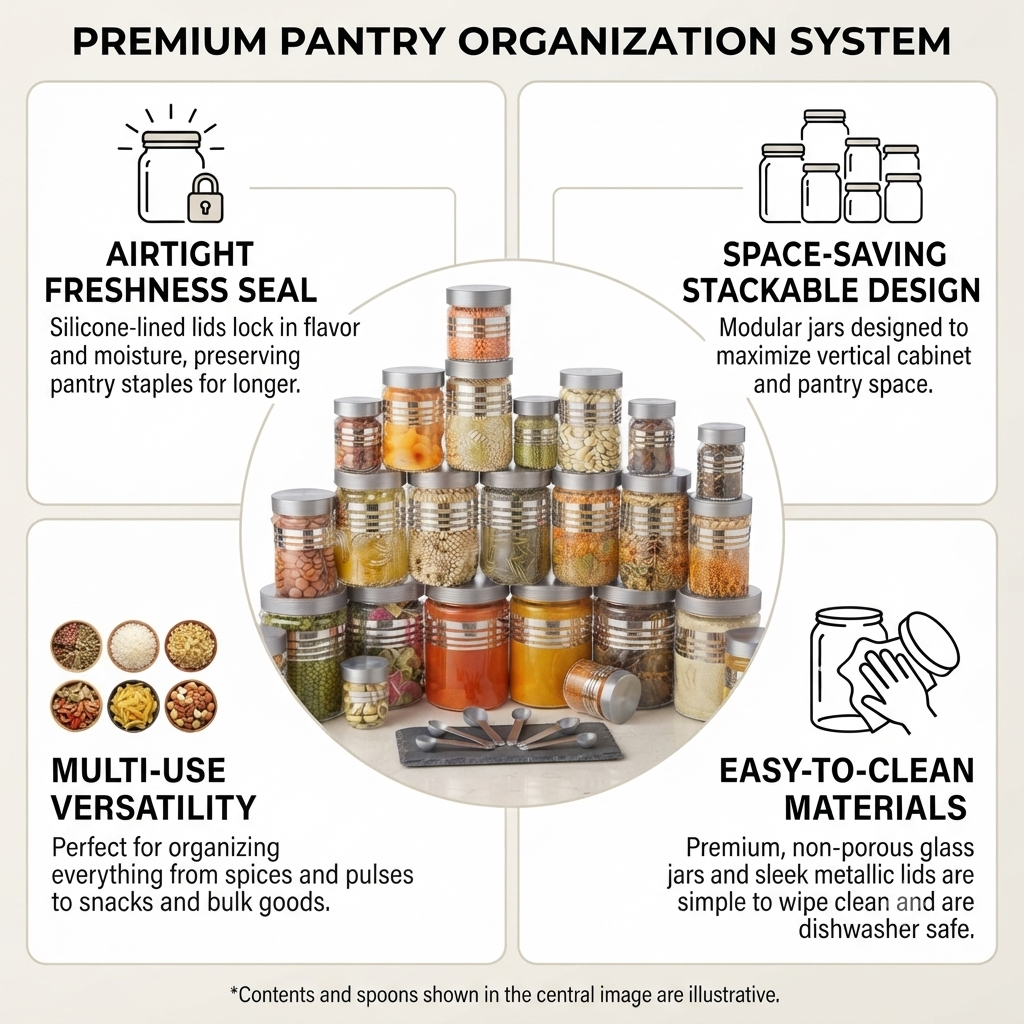 Airtight Kitchen Storage Jars & Containers – Pack of 20 | Multipurpose Fridge & Pantry Organizers