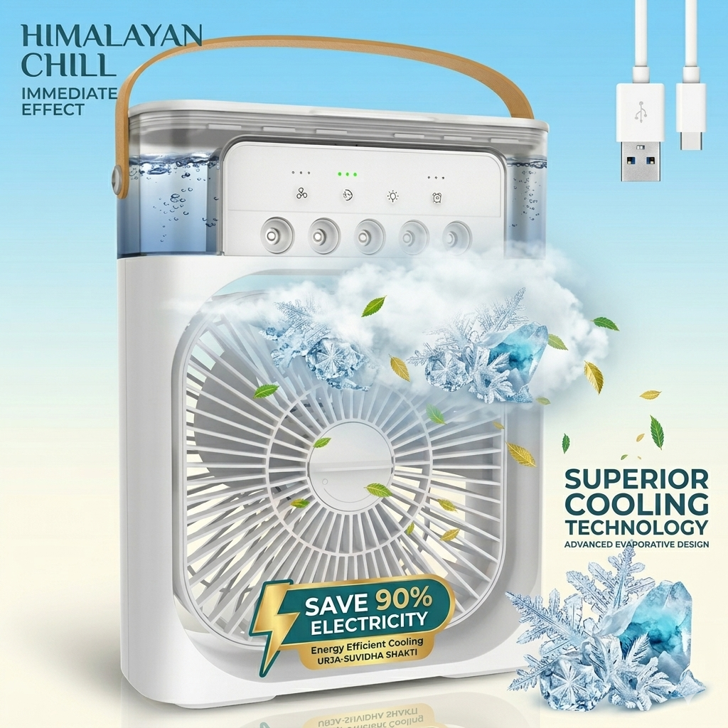 Portable Air Cooler Fan & 5-Mist Humidifier | Safe for Kids & Seniors