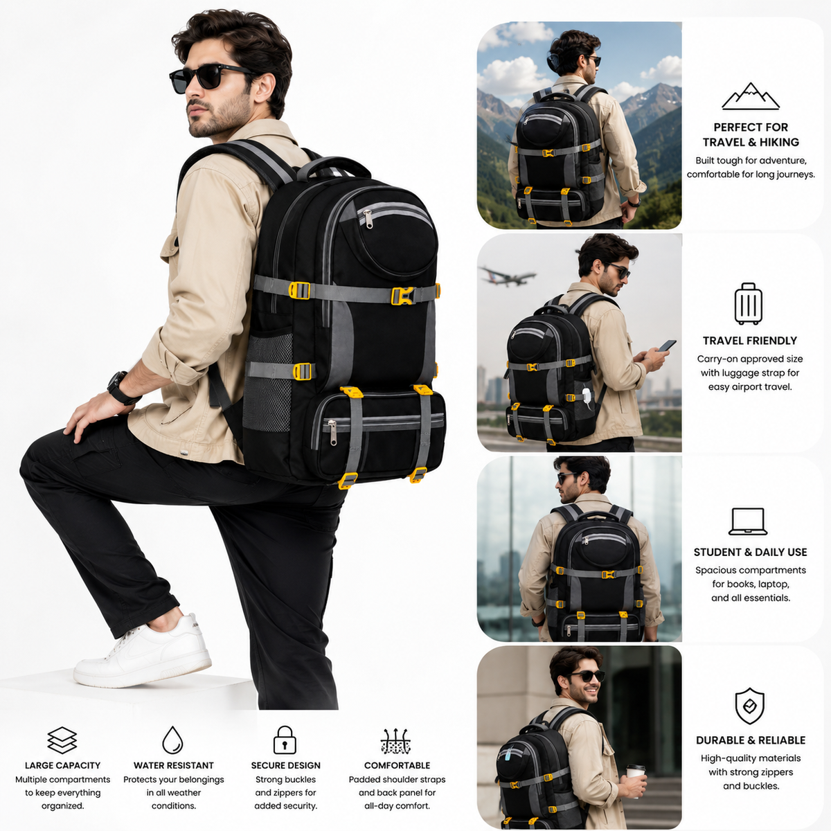 Water-Resistant Hiking & Trekking Backpack – Large Capacity Travel Rucksack with Laptop Compartment