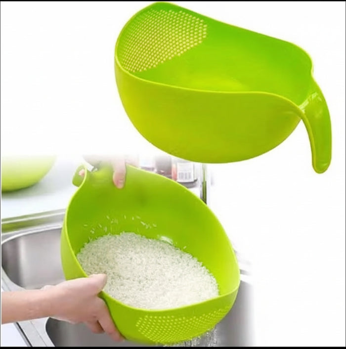 Multipurpose Vegetable Strainer Rice Washing Bowl | Plastic Fruit & Vegetable Cleaning Drain Basket | Kitchen Colander Bowl Green