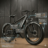 Professional Electric Bike For Adults, 26 X 4.0 Inches Fat Tire Electric Mountain Bicycle, 1000W Motor 48V 15Ah Ebike For Trail Riding, Excursion And Commute, UL And GCC Certified