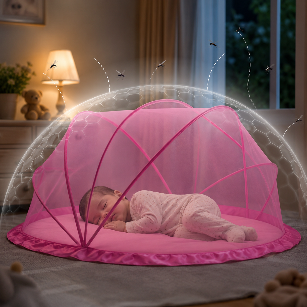 Foldable Baby Mosquito Net with Bedding – Portable Washable Infant Sleeping Bed Protector