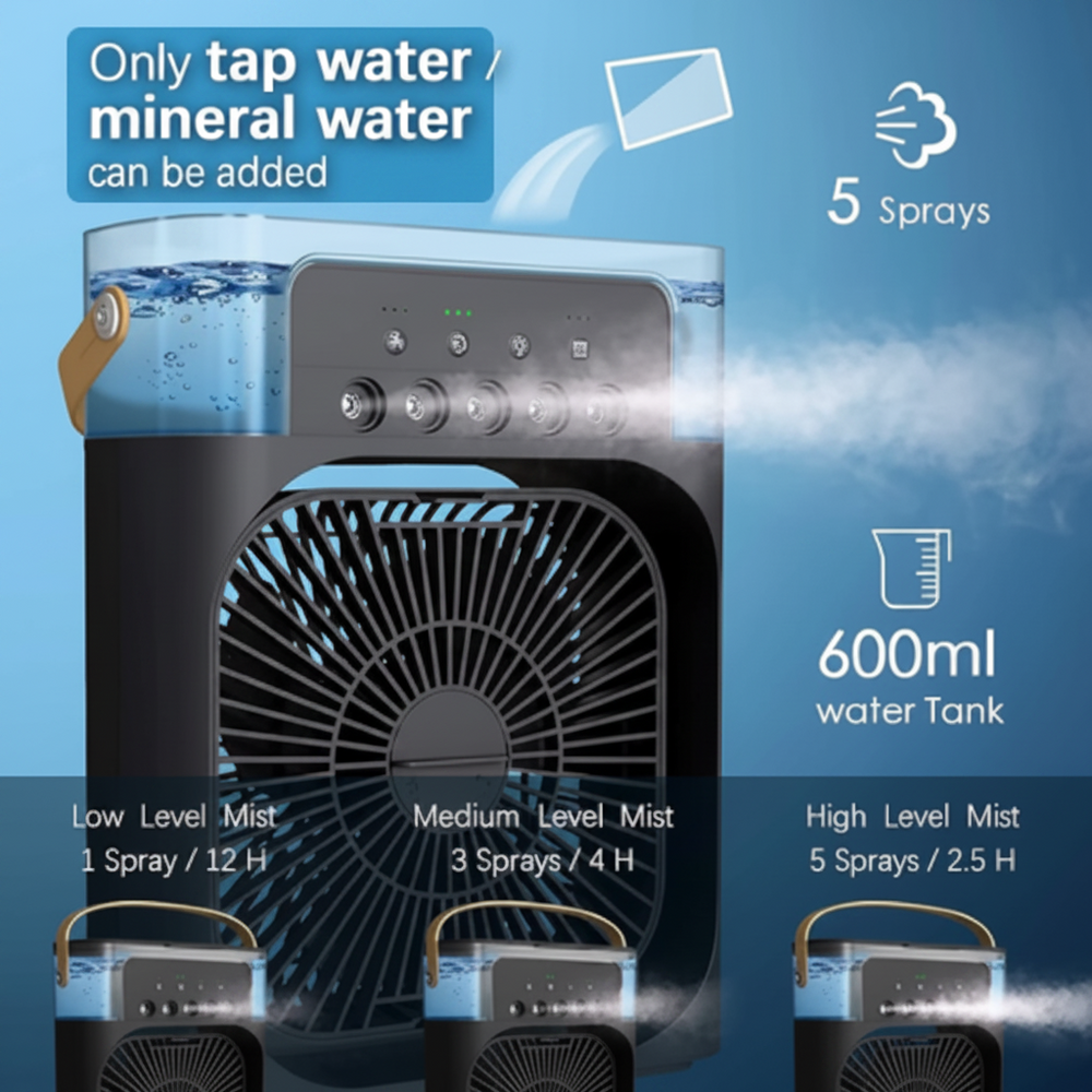 Portable Air Cooler Fan & 5-Mist Humidifier | Safe for Kids & Seniors