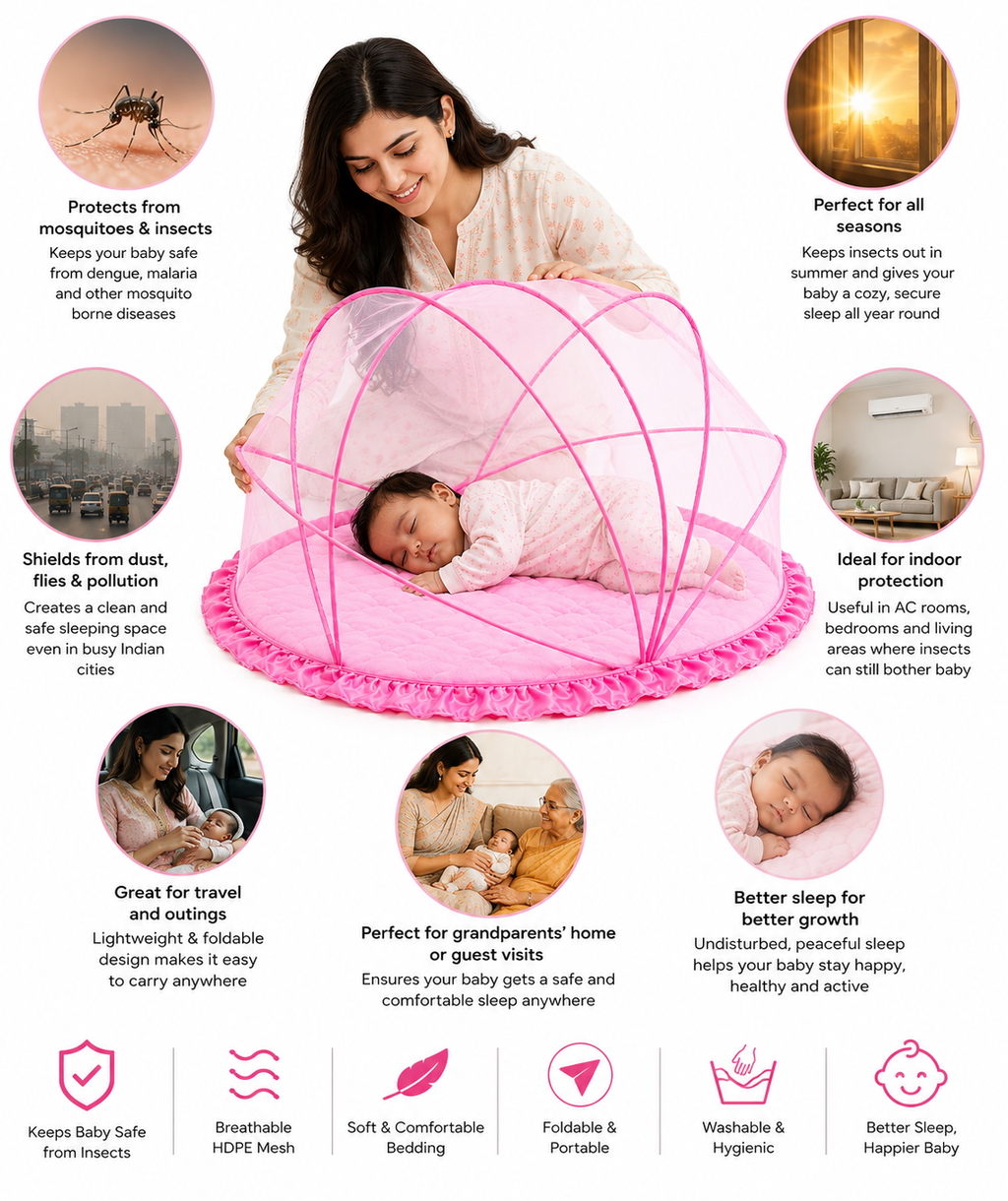 Foldable Baby Mosquito Net with Bedding – Portable Washable Infant Sleeping Bed Protector
