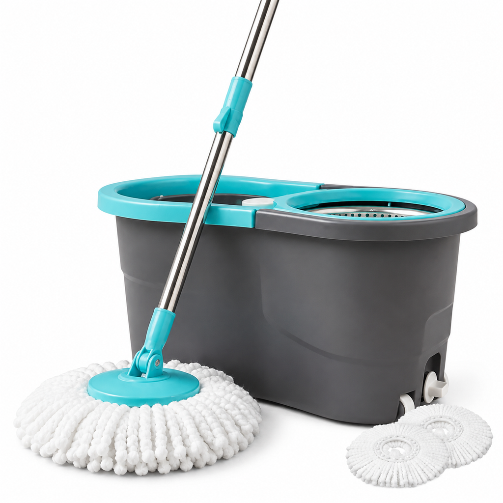 360° Spin Mop & Twin Bucket Floor Cleaning System | Microfiber Mop with 2 Refill Heads, Hands-Free Wringing & Easy Drain