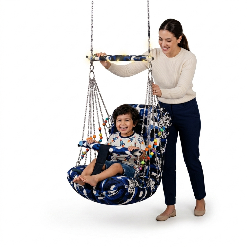 Cotton Baby Swing Chair – Foldable Hanging Jhula with Safety Belt for Kids | Washable Indoor & Outdoor Baby Swing