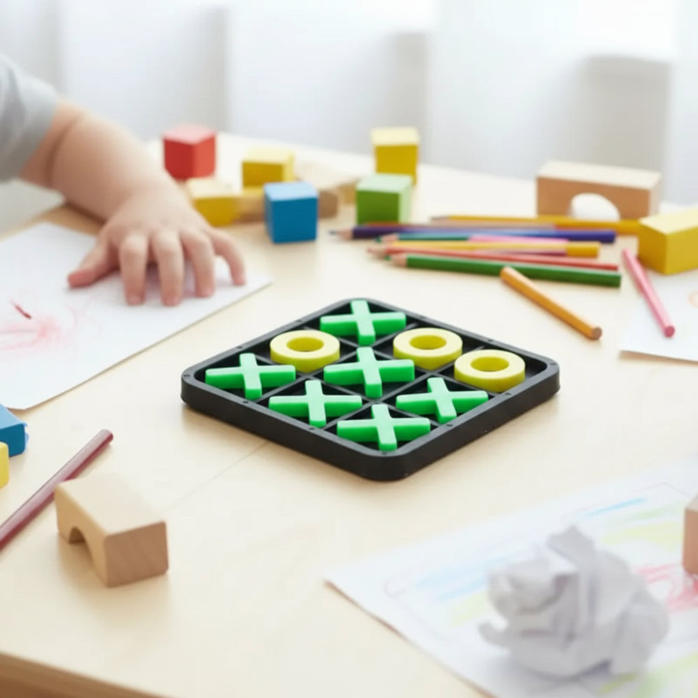 Classic Tic Tac Toe Board Game with Interlocking X & O Pieces