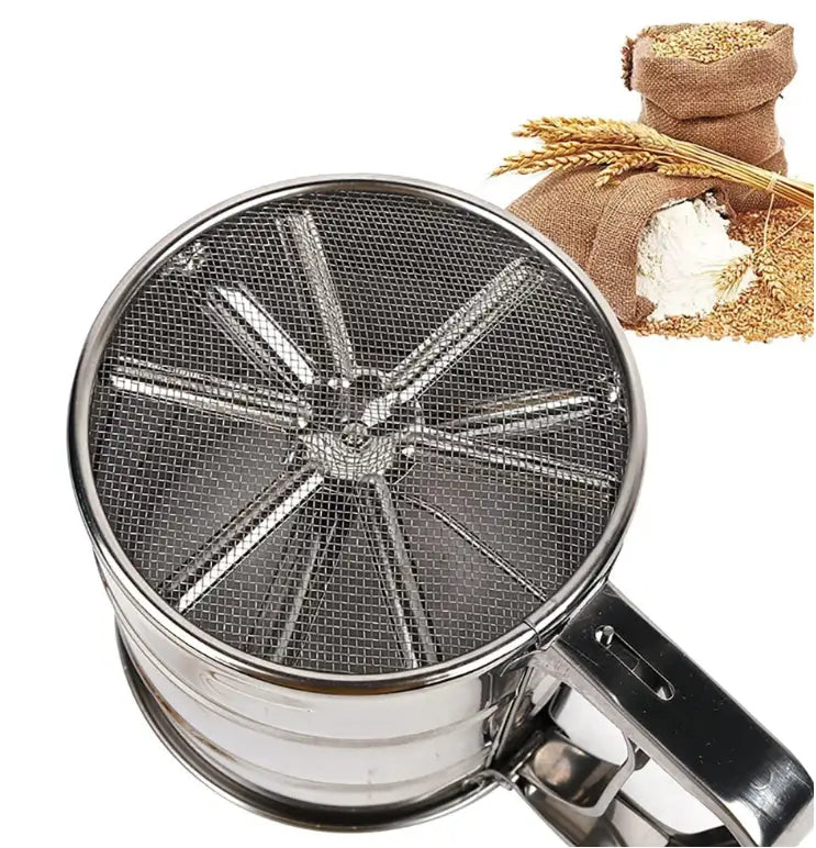 Stainless Steel Flour Sifter for Baking Double Layer Fine Mesh Baking Sieve with One Hand Press Handle for Sifting Flour Sugar Cocoa Powder