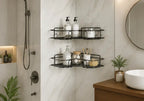 Self Adhesive Metal Corner Shelf for Bathroom & Kitchen | Wall Mounted L-Shape Storage Rack (Pack of 2)