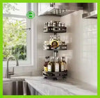 3-Tier 360° Rotating Spice Organizer Rack – Multi-Layer Kitchen Storage Stand for Spices, Bottles & Condiments (Assembly Required)