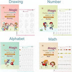 Magic Practice Copybook Set for Kids | 4 Reusable Handwriting Books with 10 Refills, Pen & Grip | Alphabet, Numbers, Drawing & Math Learning Activity Books