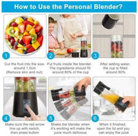 Portable USB Rechargeable Juicer Blender Bottle 380ML with 6 Stainless Steel Blades
